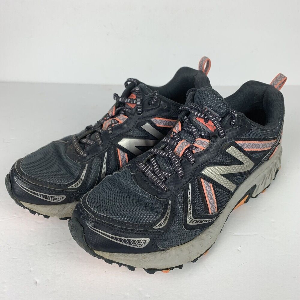 New Balance Womens 410 V5 Trail Running Shoes Gray‎ Coral 8 B *READ WORN SOLES*